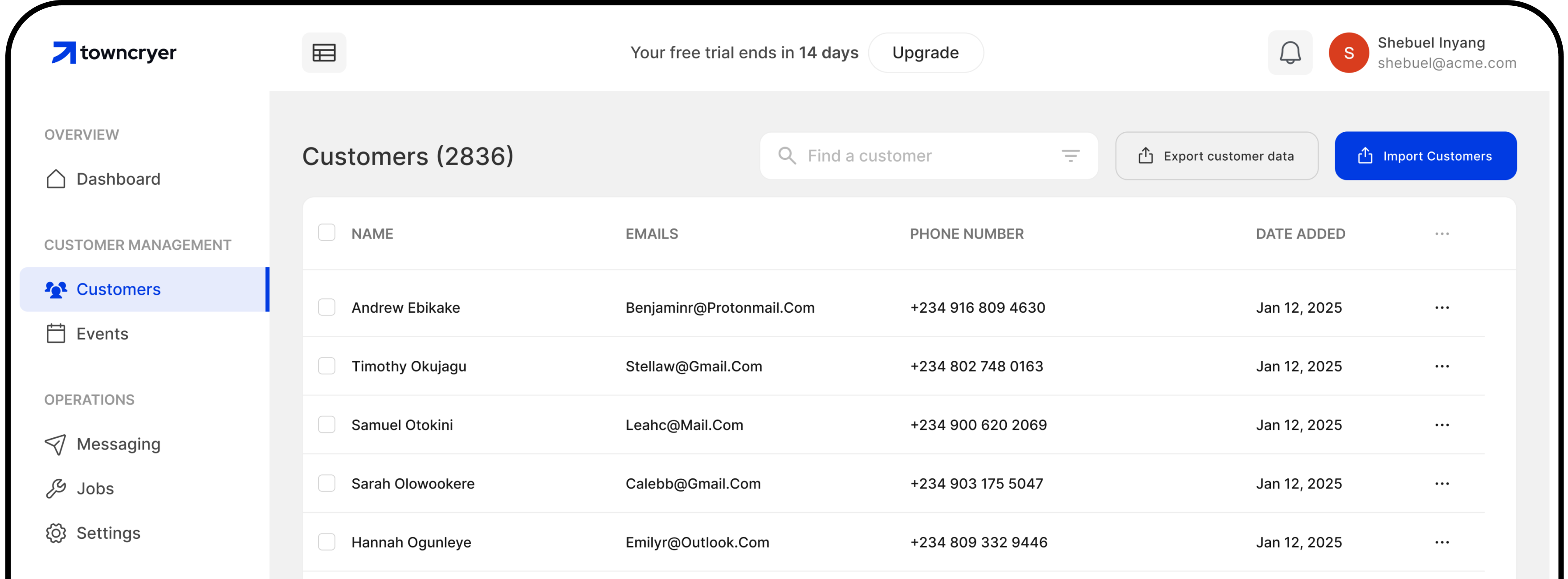 Customer Dashboard Screenshot